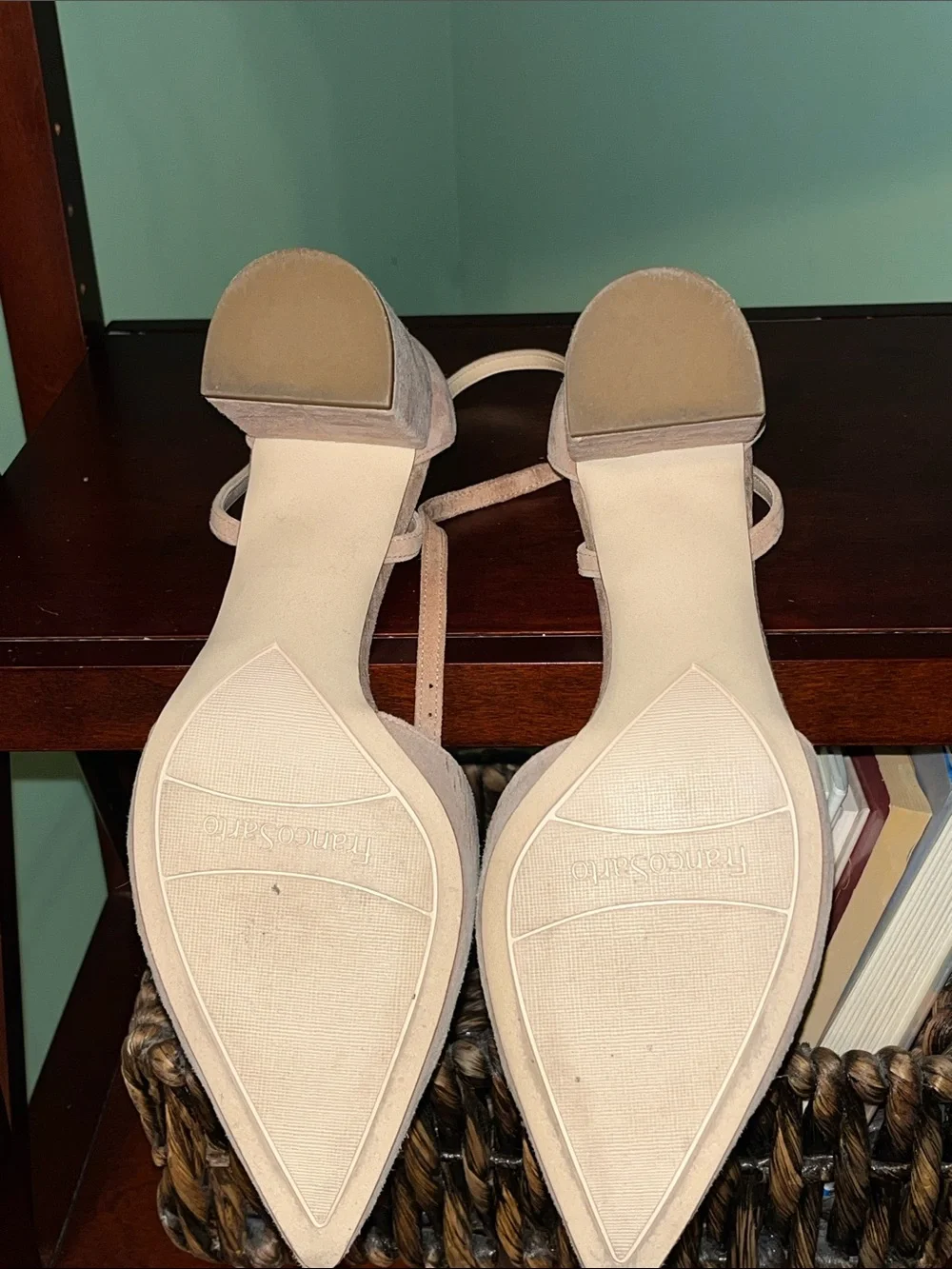 Franco Sarto Perry Perforated Suede Block Heel Pumps - Taupe / Blush, Size 10